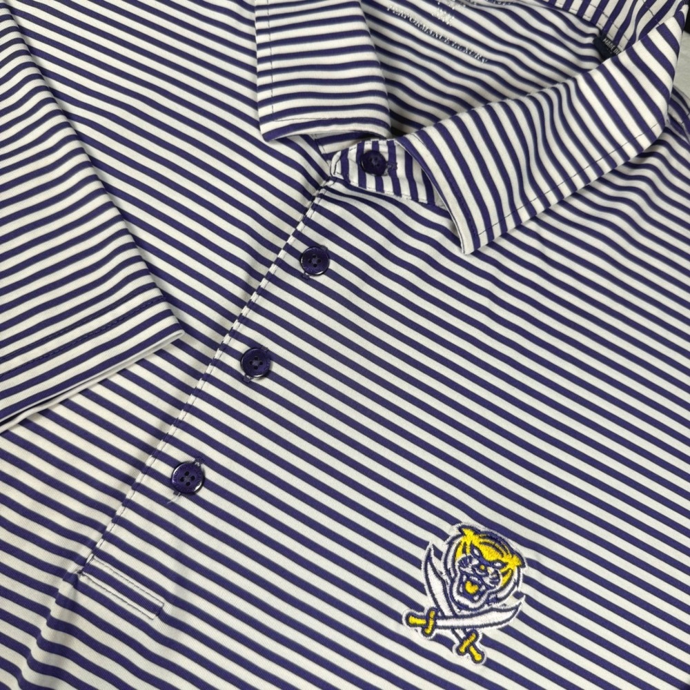 Horn Legend Polo Mens 3XL Purple‎ Stripe Tiger Pirate Louisiana Performance Golf